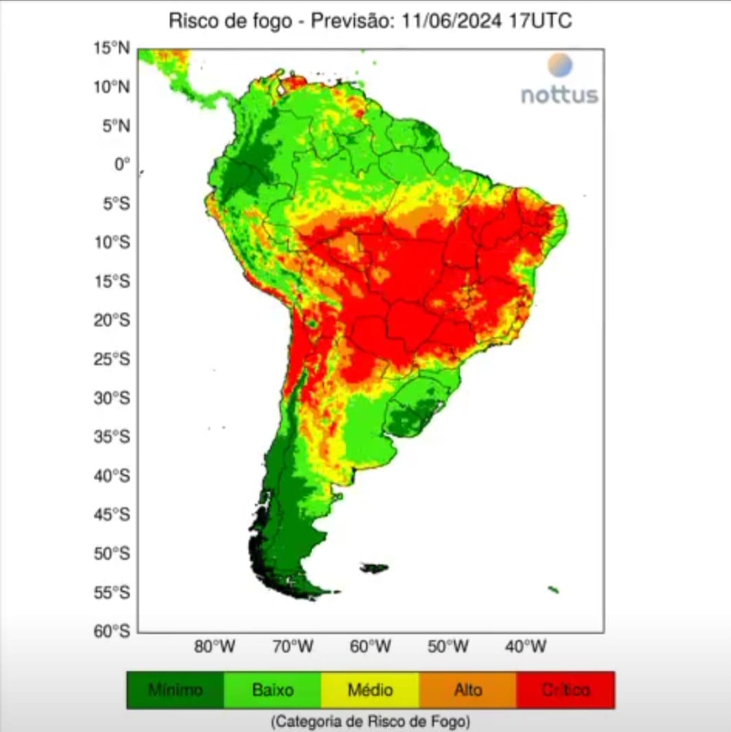 Mapa de risco de incêndio produzido.pela Nottus Metereologia